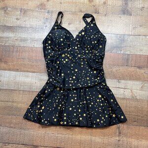 Women's Black and Gold Star Print Swimsuit